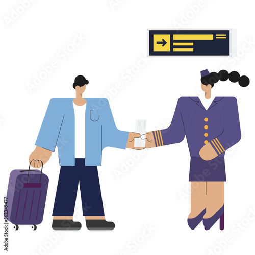 passenger boarding airplane with airport airline staff ready for get on aircraft ready for departure