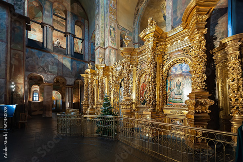 Christmas tree near altar of St. Sophia Cathedral in Kyiv, Ukraine
