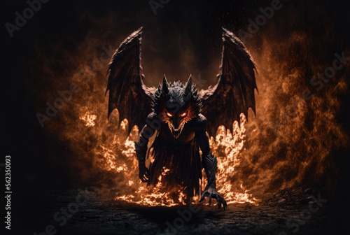 Fototapet Devil lucifer hound fire flames. Generative AI