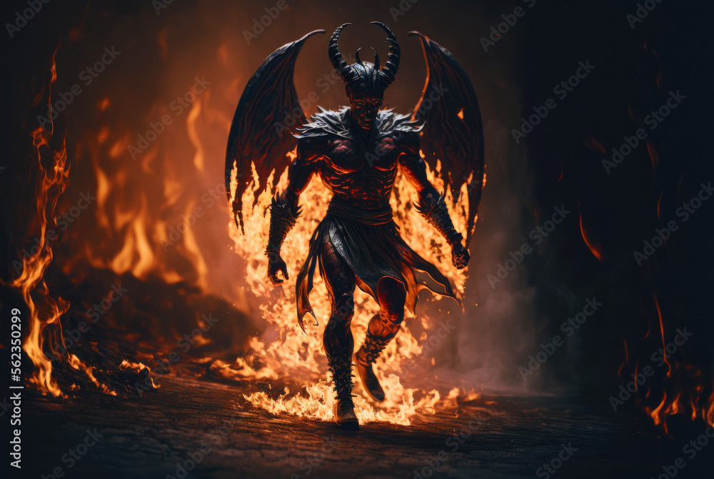 Devil lucifer fire flames. Generative AI - obrazy, fototapety, plakaty 