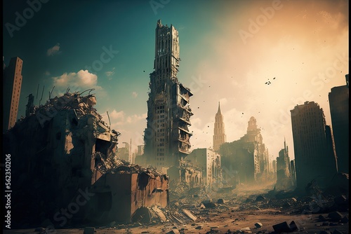 Cinematic Portrayal of Destroyed City, ai generated