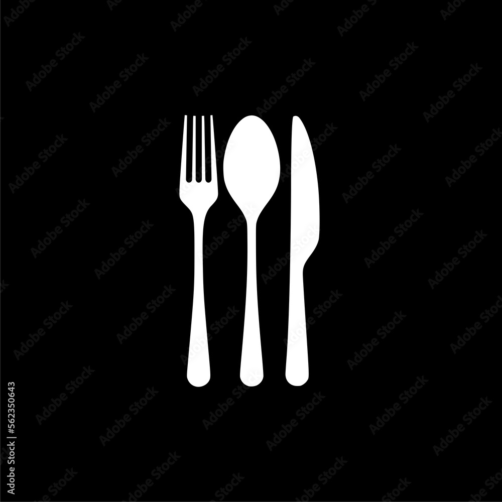 Fork, knife, and plate icon isolated on black background Fork, knife, and plate icon isolated on black background