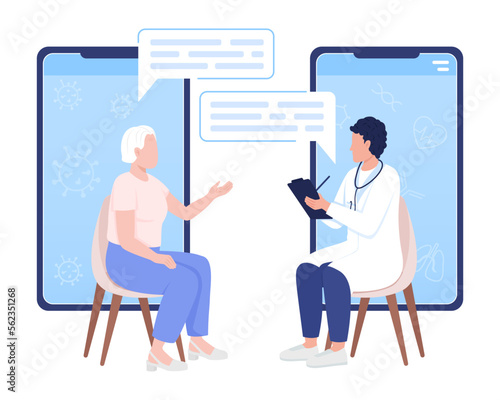 Online consultation with doctor flat concept vector illustration. Video meeting with therapist. Editable 2D cartoon characters on white for web design. Creative idea for website, mobile, presentation