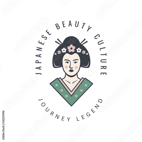japanese beautiful geisha girl culture logo design vector art traditional pretty kimono