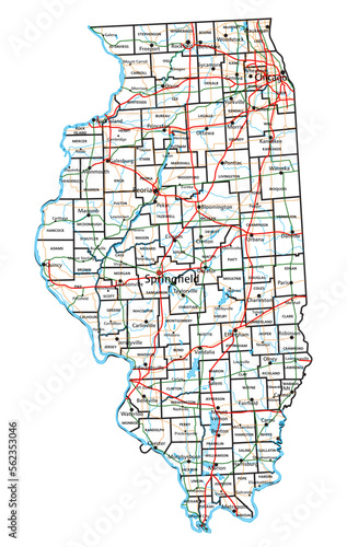 Illinois road and highway map. Vector illustration.