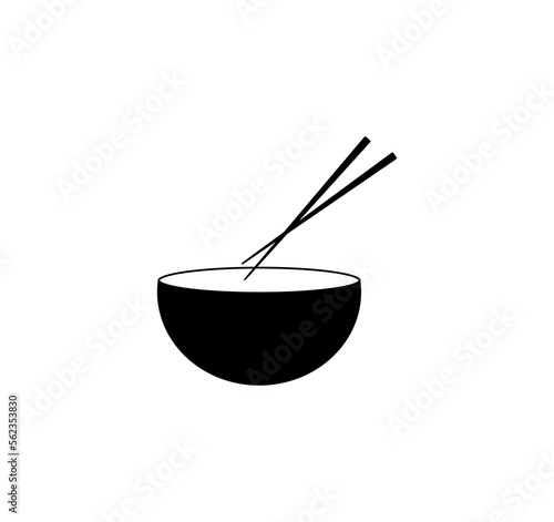 bowl with chopsticks icon vector. black silhouette illustration symbol of rice bowl and chopsticks. East Asian food symbol