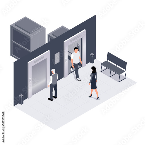Passenger Elevators Isometric Composition