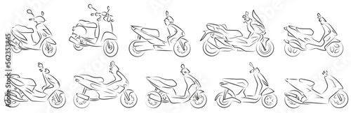10 Motorroller Zeichnungen Vektor Grafik | Scooter Lineart Drawing Vector Graphic photo