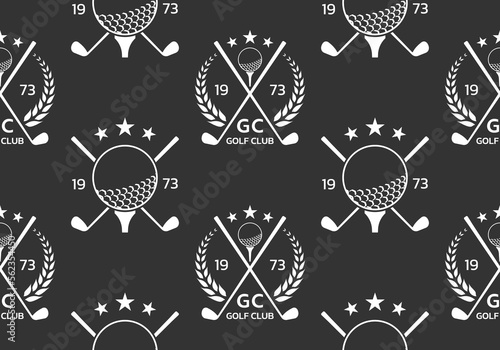 Golf seamless pattern or background with crossed golf clubs and ball on tee. Vector illustration.