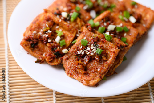 Spicy braised tofu (Dubu Jorim), Korean side dish