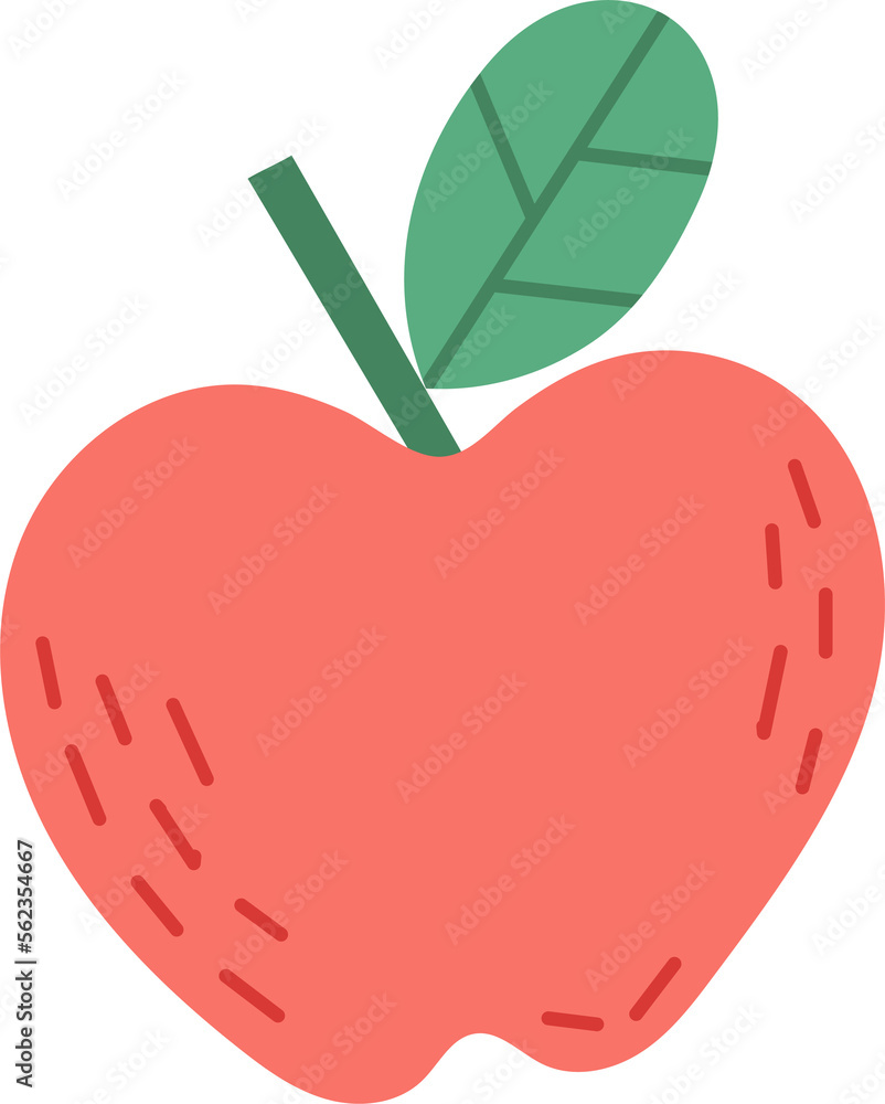 Fototapeta premium red apple with leaf flat style
