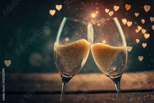 two champagne, heart