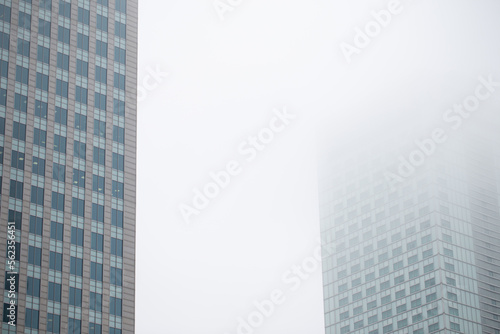 Office and business buildings in the fog. Minimalism