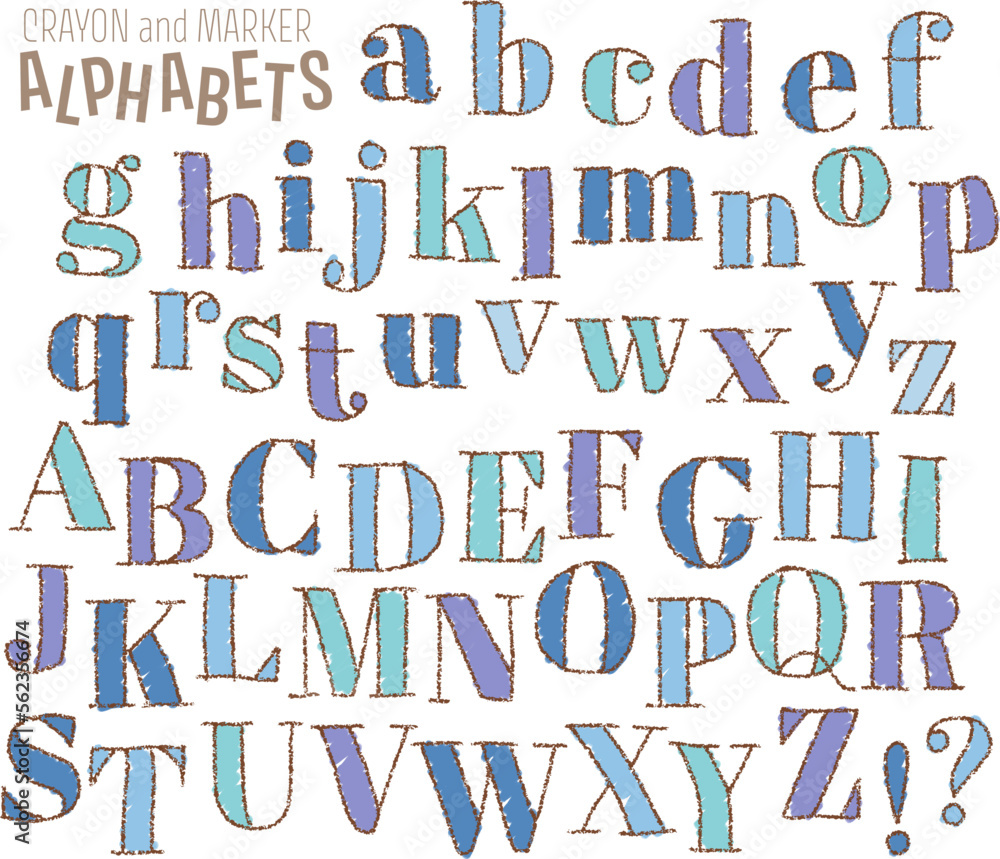 hand drawn alphabet doodle, crayon and marker hand drawn alphabet doodle, crayon and marker