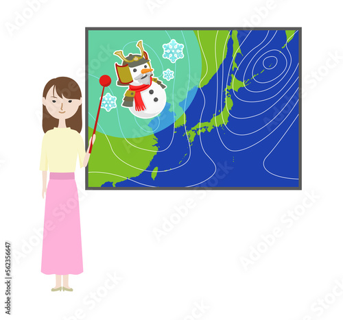 冬将軍の気圧図で説明をする女性の気象予報士