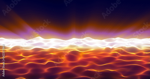 background  wave  abstract  orange  curve  energy  Abstract beautiful bright orange glowing luminous energy electric magic cosmic waves humming from particles against the backdrop of sunrise 