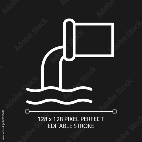 Sewage system pixel perfect white linear icon for dark theme. Wastewater disposal. Grey and black water treatment. Thin line illustration. Isolated symbol for night mode. Editable stroke