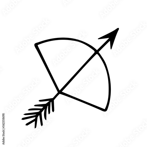 Bow and arrow doodle,Valentine's Day decoration.Hand-drawn arbalest and string,romantic love sign.Sketch,minimalism design for February 14, line art Isolated.Vector illustration