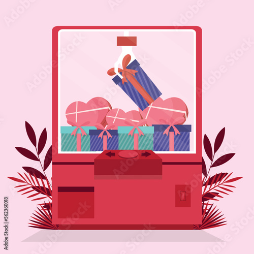 valentine love gift claw machine flat illustration simple sweet and elegant vector design