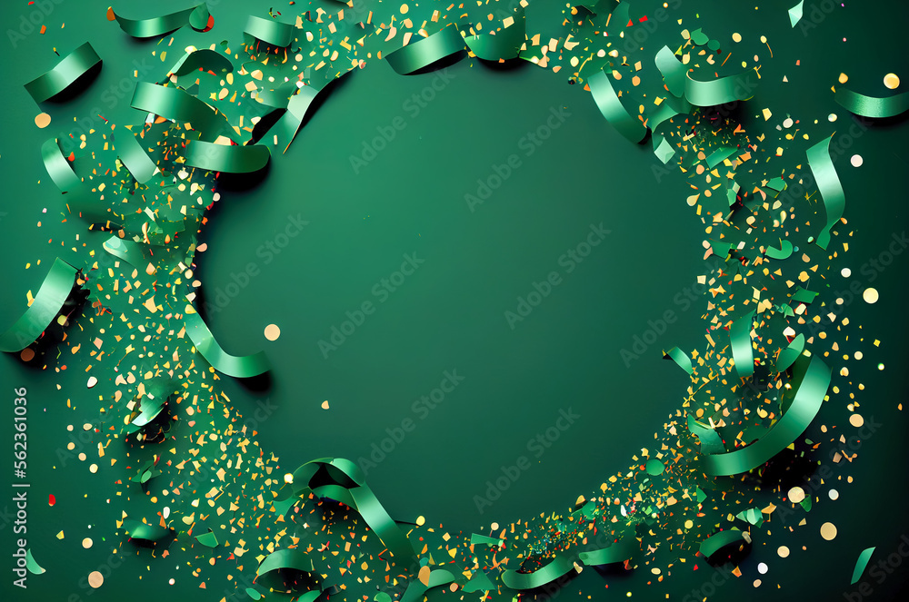 3d illustration of abstract background with confetti and green frame