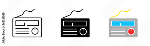Radio icons set. Media, microphone, signal, share, podcast. internet, smartphone, communication, people, loudspeaker, speech bubble. information concept. vector line icon in different styles
