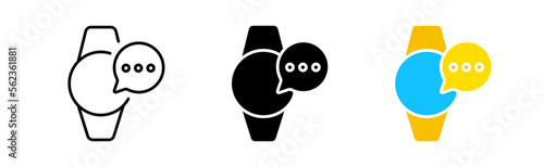 Smart watch icons set. Sensors, motion, sports, time, notifications, calories, distance. step counter, bluetooth, heart rate. technology concept. Vector line icon in different styles