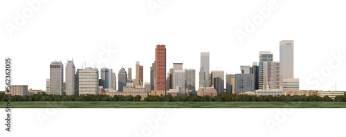 3d render panorama city view on white background with clipping path