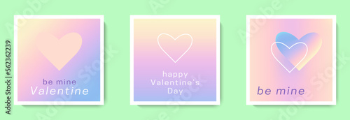 Happy Valentine's Day square cards set. Love frames collection. Modern gradient vector design for postcard, poster, cover, invitation, social media post template