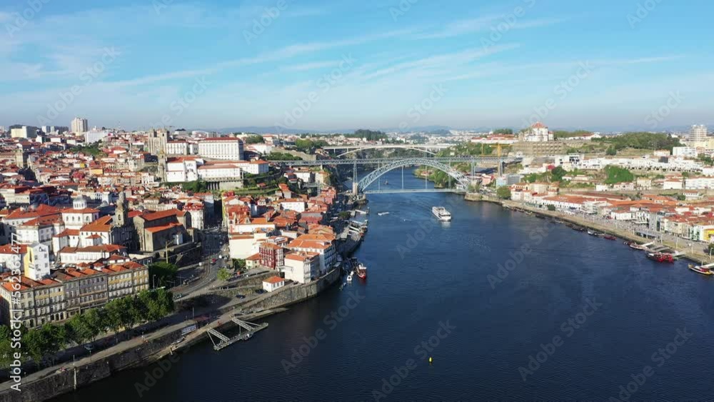The Luis I Bridge in the historic city center of the city of Porto , Europe, Portugal, North, in summer on a sunny day. The Luis I Bridge in the historic city center of the city of Porto , Europe, Portugal, North, in summer on a sunny day.