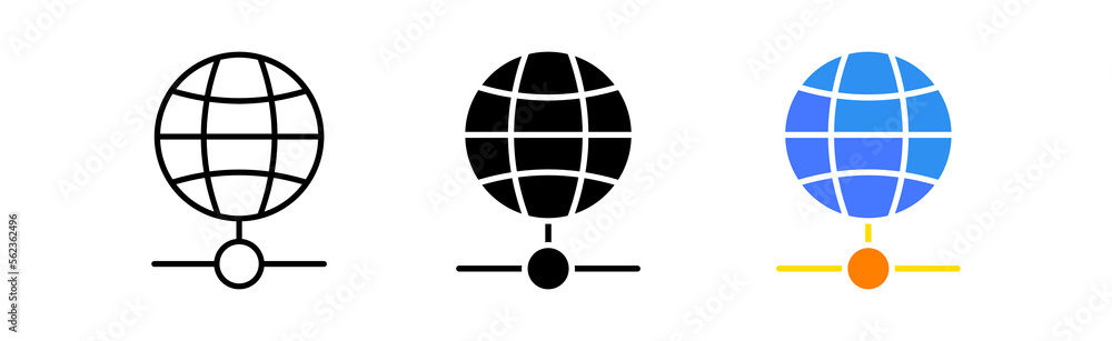 Globe icon set. Navigation, travel, tourism, map, geography, continents, world, lesson, knowledge, tourist, route, destination. Technologies concept. Vector line icon in different styles Globe icon set. Navigation, travel, tourism, map, geography, continents, world, lesson, knowledge, tourist, route, destination. Technologies concept. Vector line icon in different styles