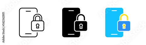 Smartphone icons set. Password, lock, access, database, privacy, pattern, biometrics, id, privacy, closed, blocked, key. Security concept. Vector line icon in different styles