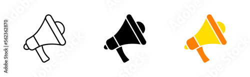 Loudspeaker icons set. Announcement, media, news, notifications, alert, important, siren, radio, sound, business, record, bullhorn, megaphone. Information concept. Vector line icon in different styles