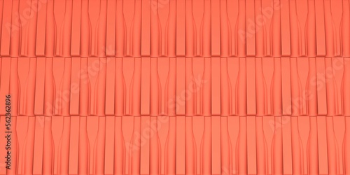 Roofing texture. Red corrugated tile element of the roof. Seamless pattern. 3d rendering.