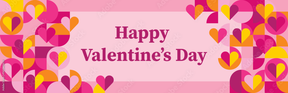 Abstract Valentine's Day horizontal banner with geometric shapes in bauhaus style. Vector illustration Abstract Valentine's Day horizontal banner with geometric shapes in bauhaus style. Vector illustration