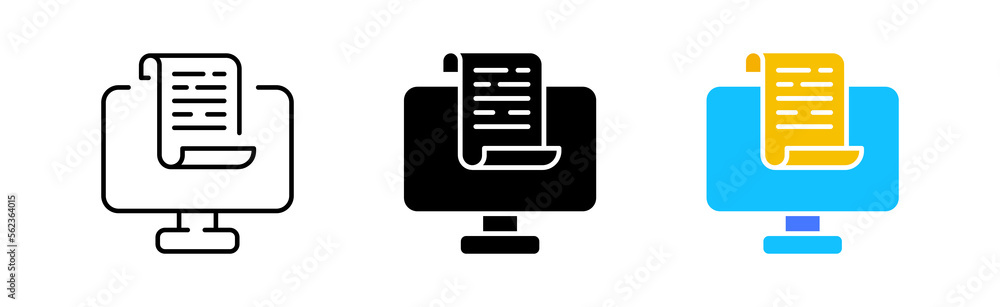 Electronic documents icons set. Computer, program, electronics, contract, folder, application, shares, investment, research, accounting. business concept. vector line icon in different styles Electronic documents icons set. Computer, program, electronics, contract, folder, application, shares, investment, research, accounting. business concept. vector line icon in different styles