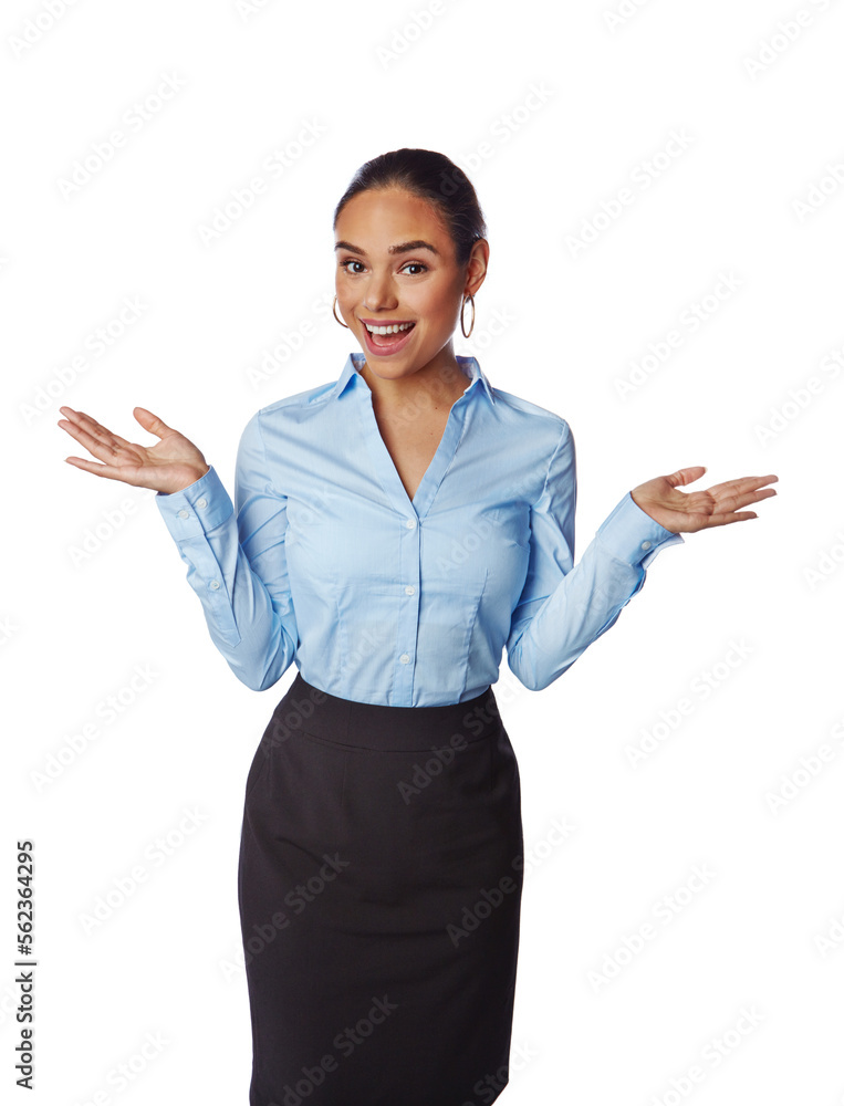 Business woman, portrait or weigh hands on promotion mockup, isolated marketing space or advertising mock up. Smile, happy or corporate worker and palm options, decisions or white background choices Business woman, portrait or weigh hands on promotion mockup, isolated marketing space or advertising mock up. Smile, happy or corporate worker and palm options, decisions or white background choices