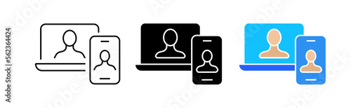 Facetime icons set. Internet, video conference, smartphone, business, computer, technology, camera, broadcast, employee, technology. communication concept. vector line icon in different styles