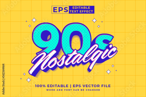 Editable text effect - 90s Nostalgic 3d Cartoon template style premium vector