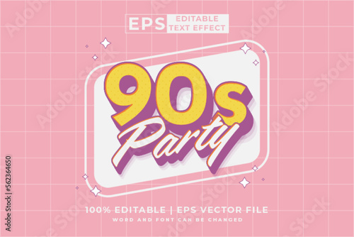 Editable text effect - 90s Party 3d Cartoon template style premium vector