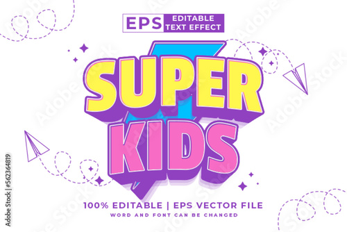 Editable text effect - Super Kids 3d Cartoon template style premium vector