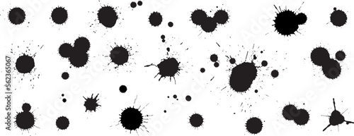 Set of realistic black ink blots. The blot of ink or paint for decoration.