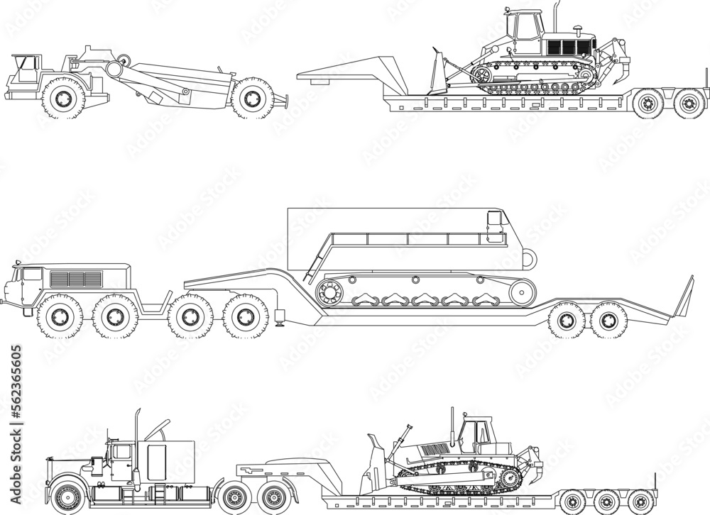 sketch vector illustration of heavy equipment transport technique on road