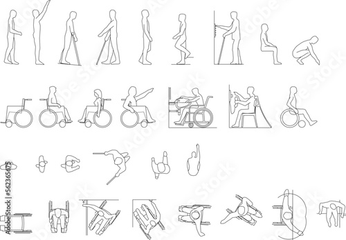 sketch vector illustration of people with disabilities with their activities
