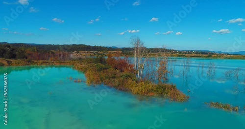 Top down aerial view over natural texture - abstract industrial lake water patterns. Turquoise waternature poluttion photo