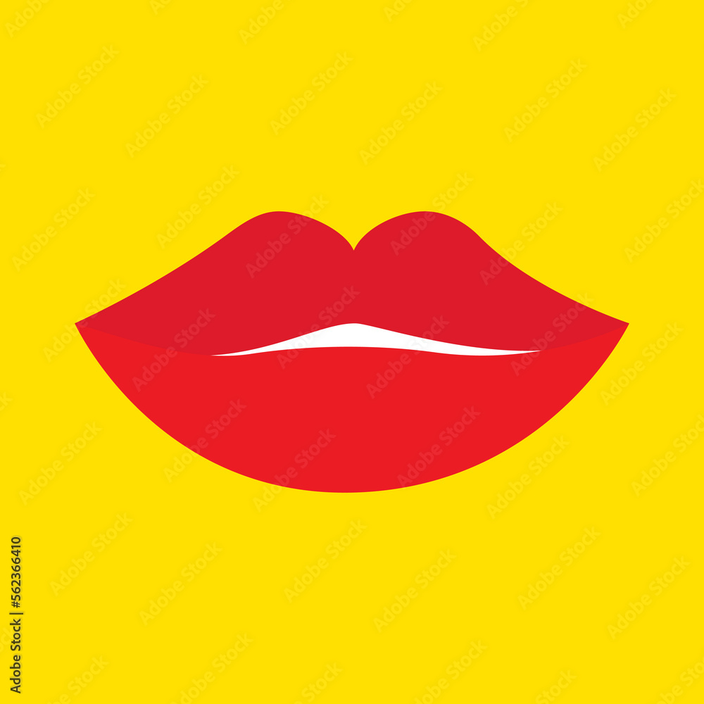 Red female Lips icon. Lipstick makeup. Sexy lip collection. Woman Girl Mouth Set. White teeth tooth. Smile Kiss shape. Fashion beauty style. Flat design. Yellow background. Isolated. Red female Lips icon. Lipstick makeup. Sexy lip collection. Woman Girl Mouth Set. White teeth tooth. Smile Kiss shape. Fashion beauty style. Flat design. Yellow background. Isolated.