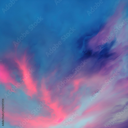 Abstract blue background, colorful cloud and sky, watercolor paint texture created with Generative AI technology