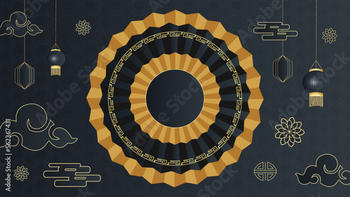Happy Chinese new year design. Japanese, Korean, Vietnamese lunar new year. Black Vector illustration and banner concept