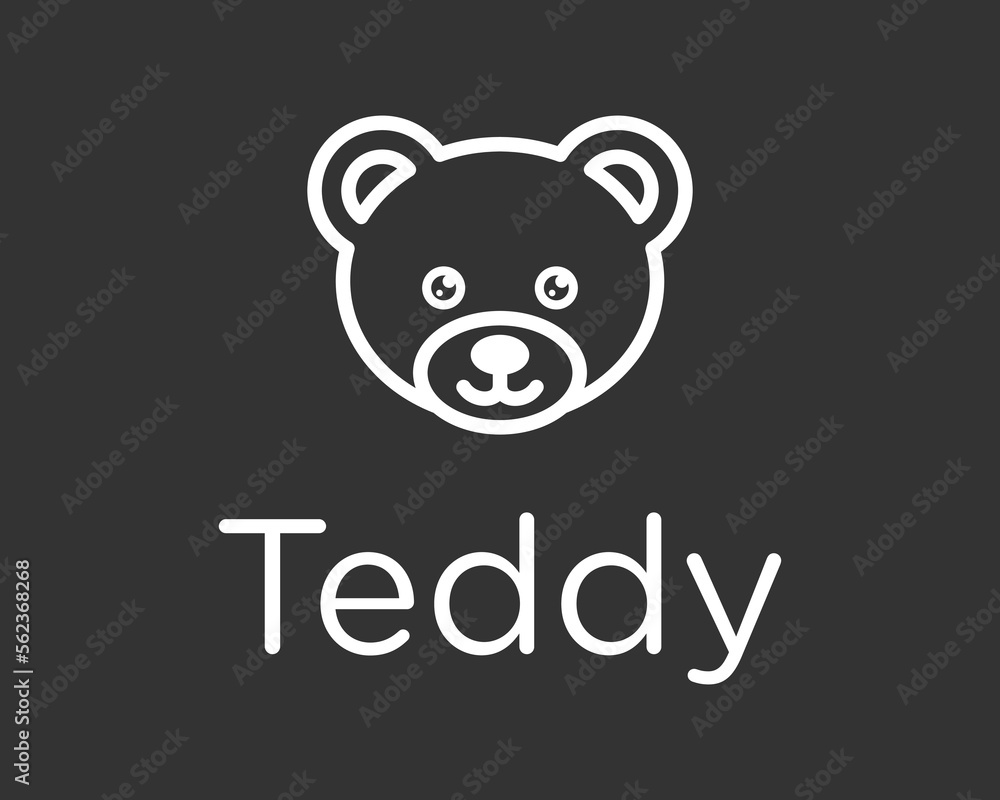 Teddy Bear Childhood Doll Baby Kids Children Funny Illustration Line Art Linear Vector Logo Design
