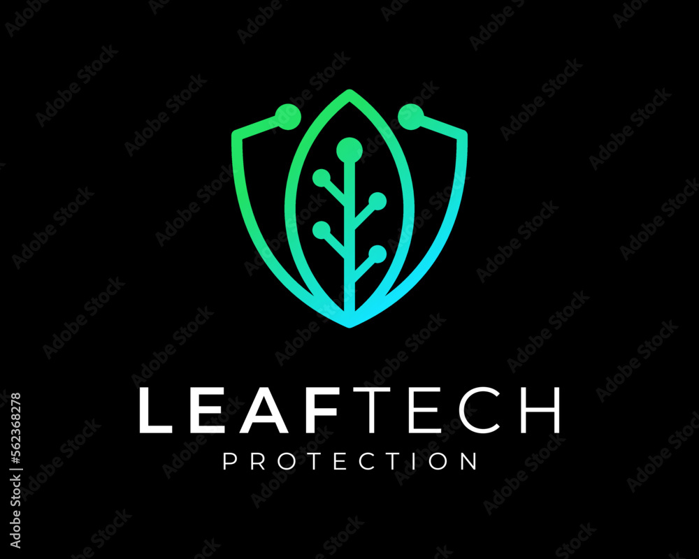 Leaf Green Branch Technology Digital Circuit Line Connection Shield Protection Vector Logo Design Leaf Green Branch Technology Digital Circuit Line Connection Shield Protection Vector Logo Design