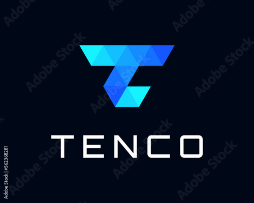 Letter TC CT Initials Triangle Pixel Mosaic Polygonal Low Poly Geometric Modern Vector Logo Design
